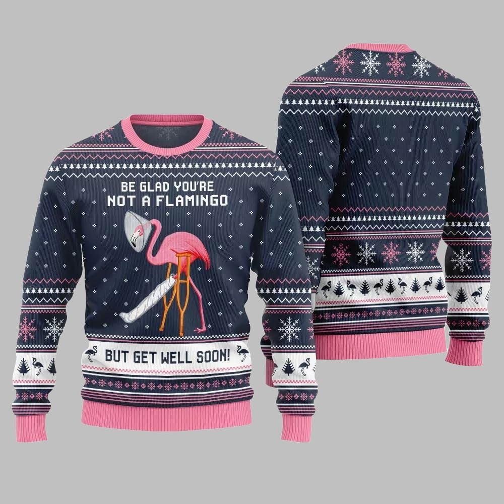 2026 Christmas Crazy Flamingo Oops Broken Leg Ugly Christmas Sweater - Moonbestprint