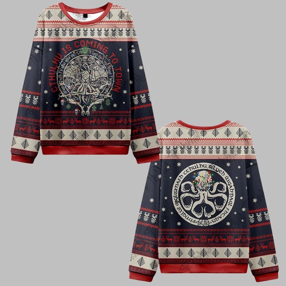 2026 Christmas Cthulhu Is Coming To Town Ugly Christmas Sweater - Moonbestprint