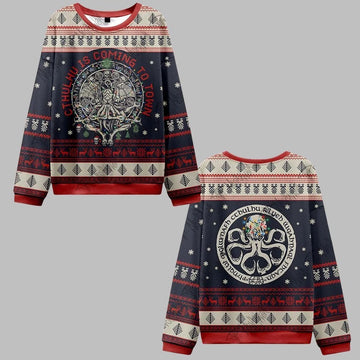 2026 Christmas Cthulhu Is Coming To Town Ugly Christmas Sweater - Moonbestprint