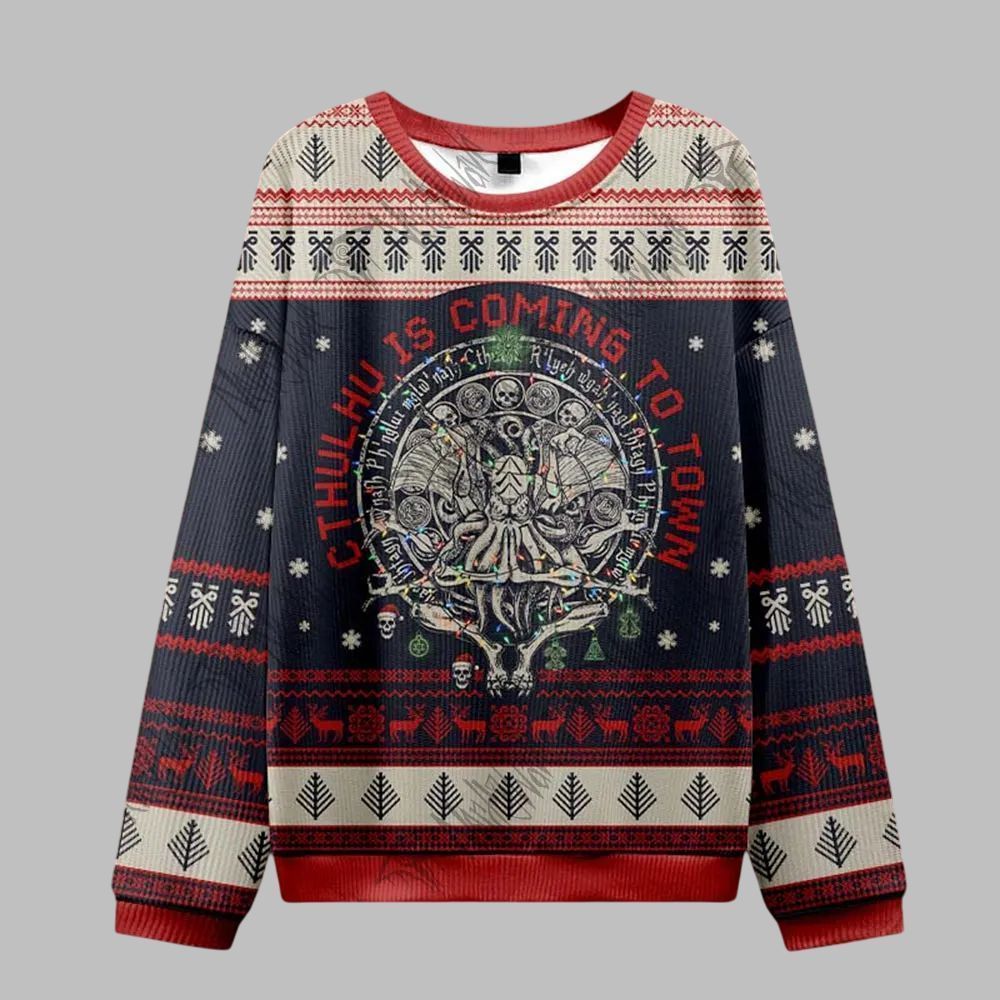 2026 Christmas Cthulhu Is Coming To Town Ugly Christmas Sweater - Moonbestprint