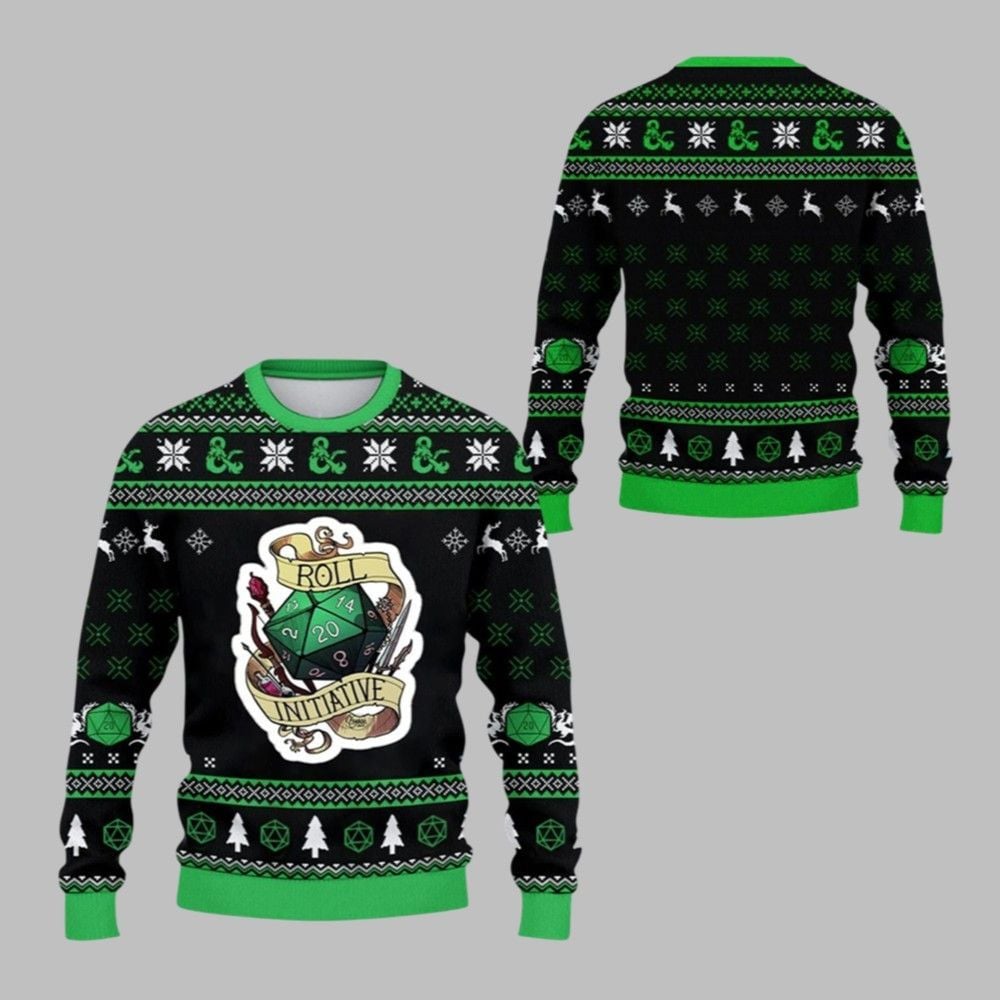 2026 Christmas DND Roll Initiative Ugly Sweater - Moonbestprint