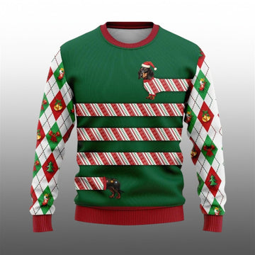 2026 Christmas Dachshund Candy Cane Ugly Christmas Sweater - Moonbestprint