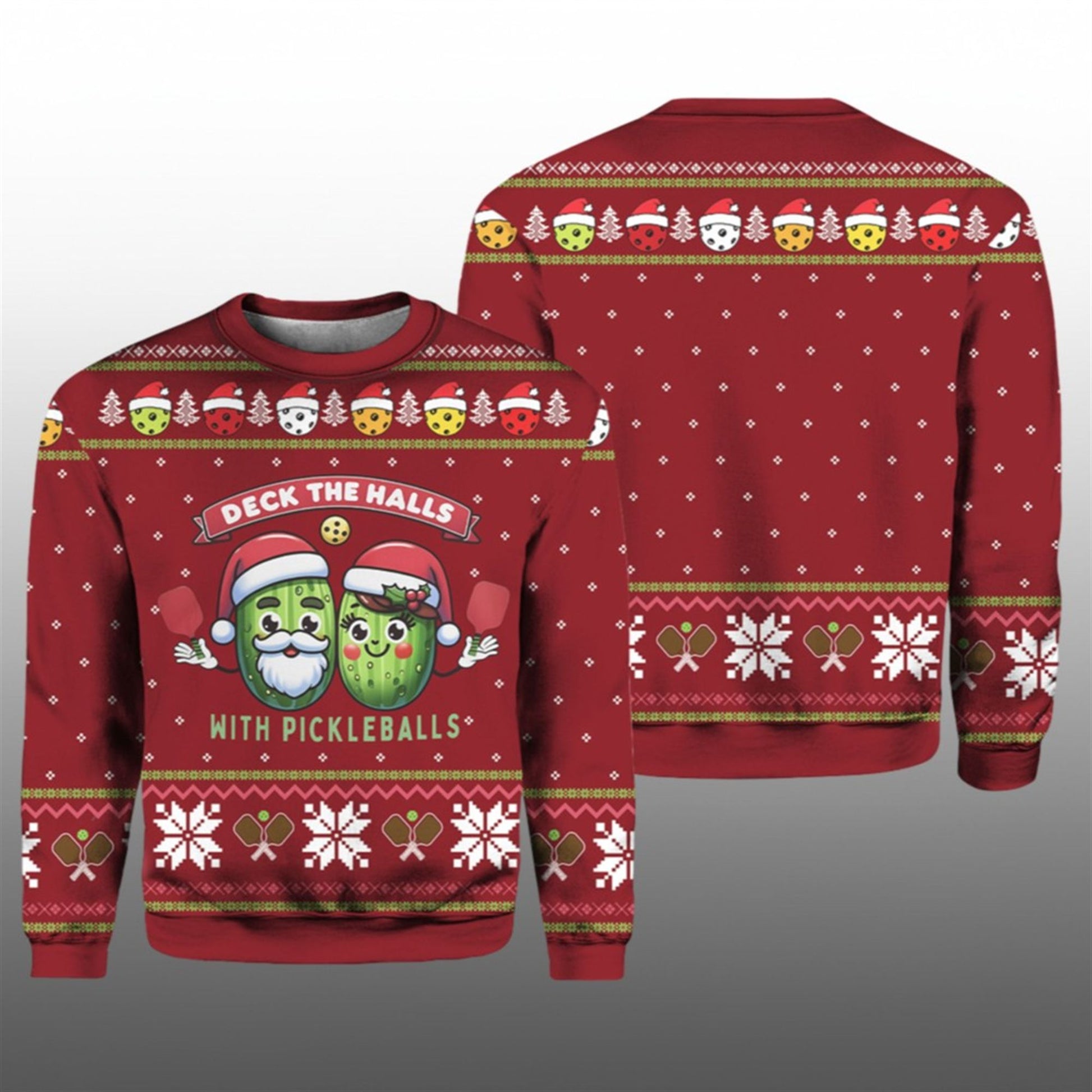 2026 Christmas Deck The Halls With Pickleballs Ugly Christmas Sweater - Moonbestprint