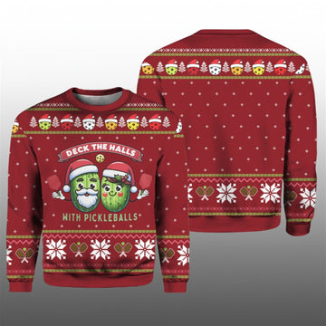 2026 Christmas Deck The Halls With Pickleballs Ugly Christmas Sweater - Moonbestprint