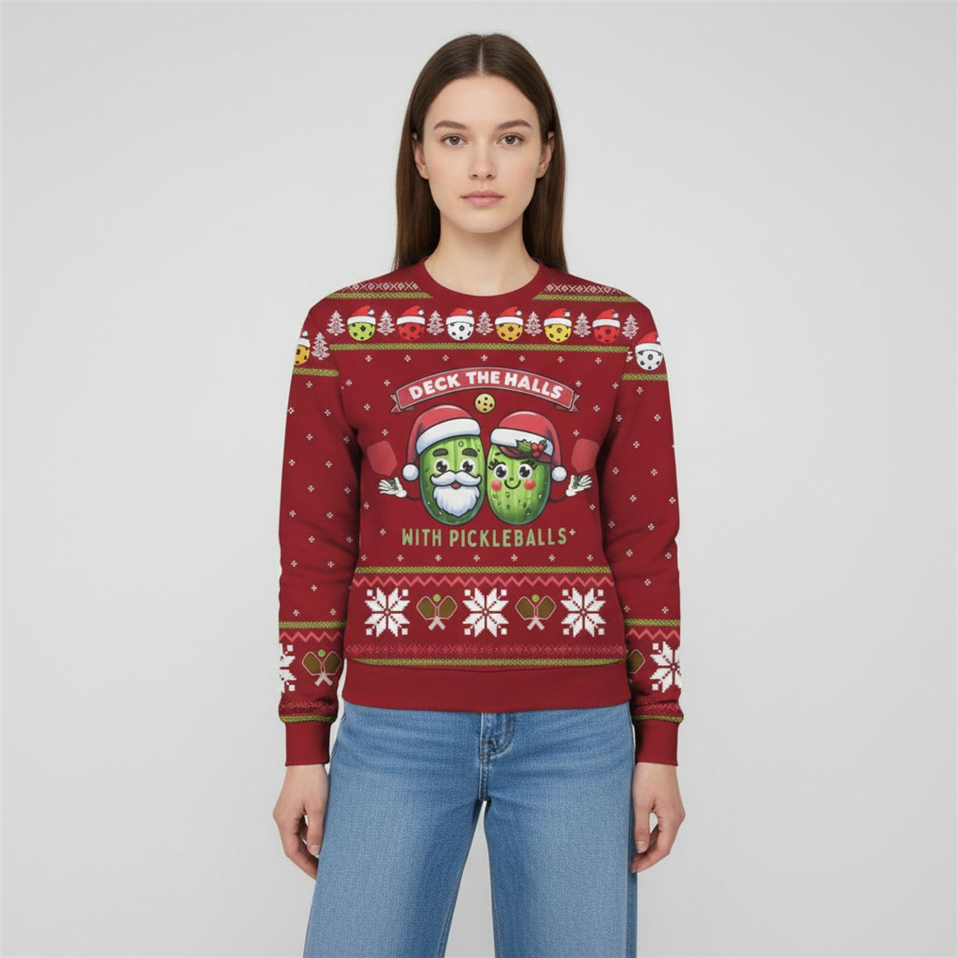 2026 Christmas Deck The Halls With Pickleballs Ugly Christmas Sweater - Moonbestprint