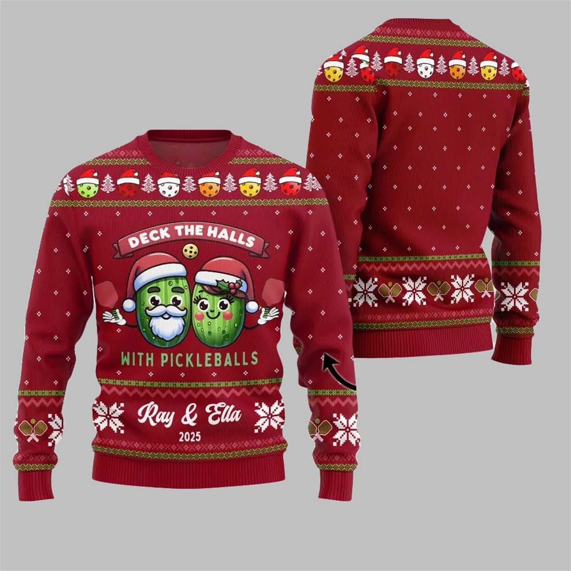 2026 Christmas Deck The Halls Pickleballs Ugly Sweater - Moonbestprint