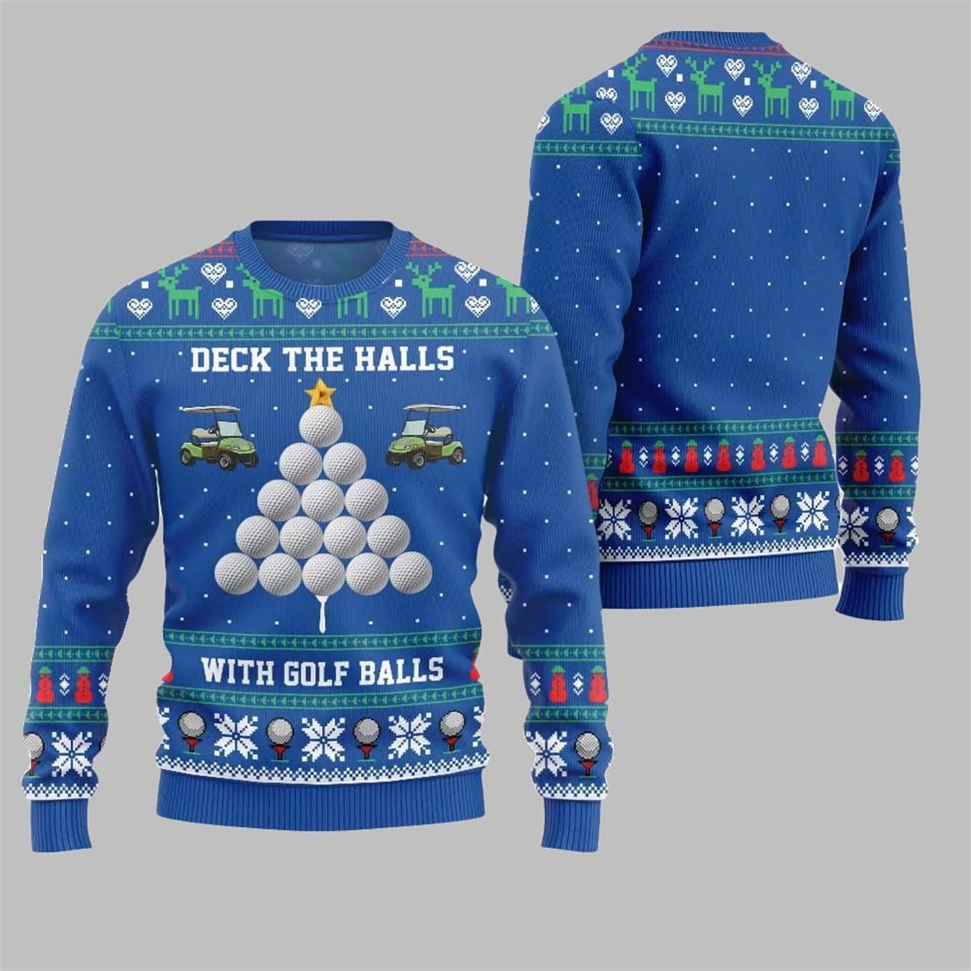 2026 Christmas Deck the Halls with Golf Balls Ugly Sweater - Moonbestprint
