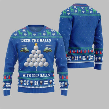 2026 Christmas Deck the Halls with Golf Balls Ugly Sweater - Moonbestprint