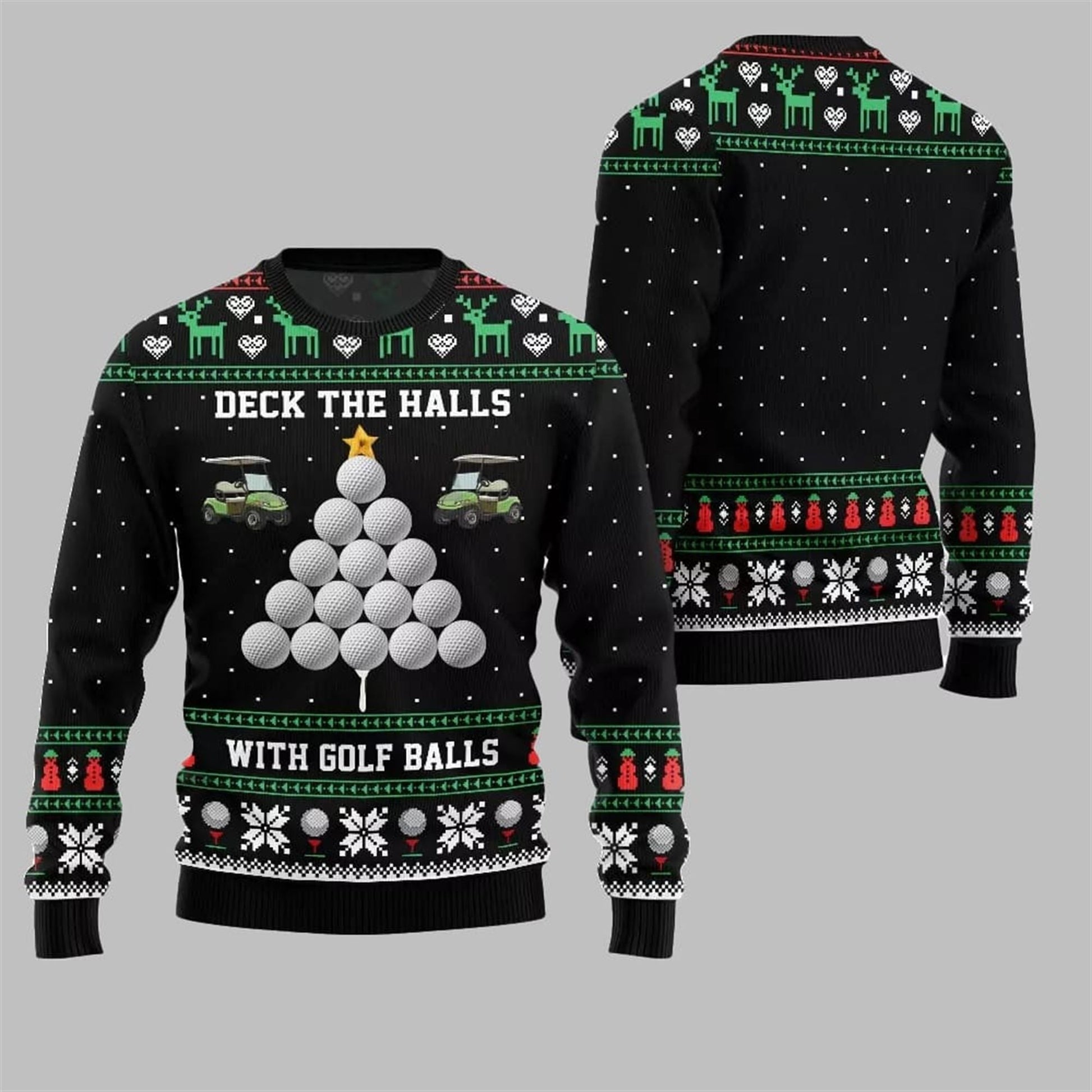 2026 Christmas Deck the Halls with Golf Balls Ugly Sweater - Moonbestprint