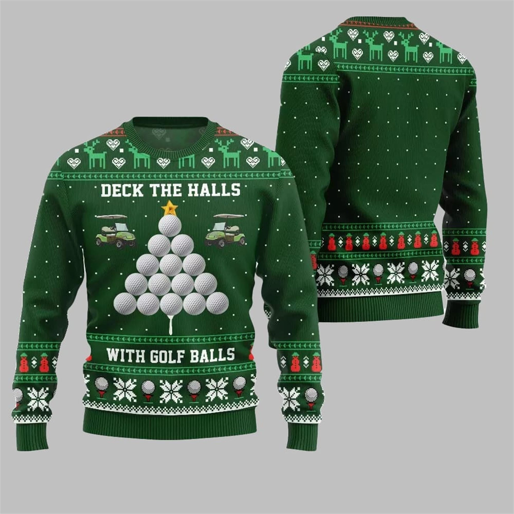 2026 Christmas Deck the Halls with Golf Balls Ugly Sweater - Moonbestprint