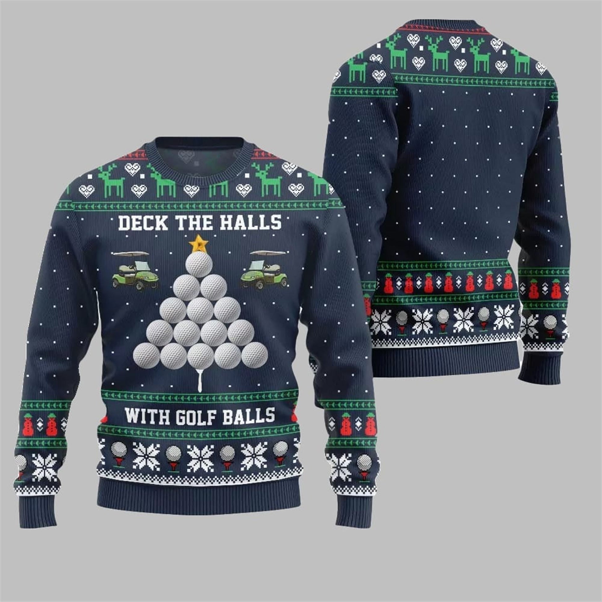 2026 Christmas Deck the Halls with Golf Balls Ugly Sweater - Moonbestprint