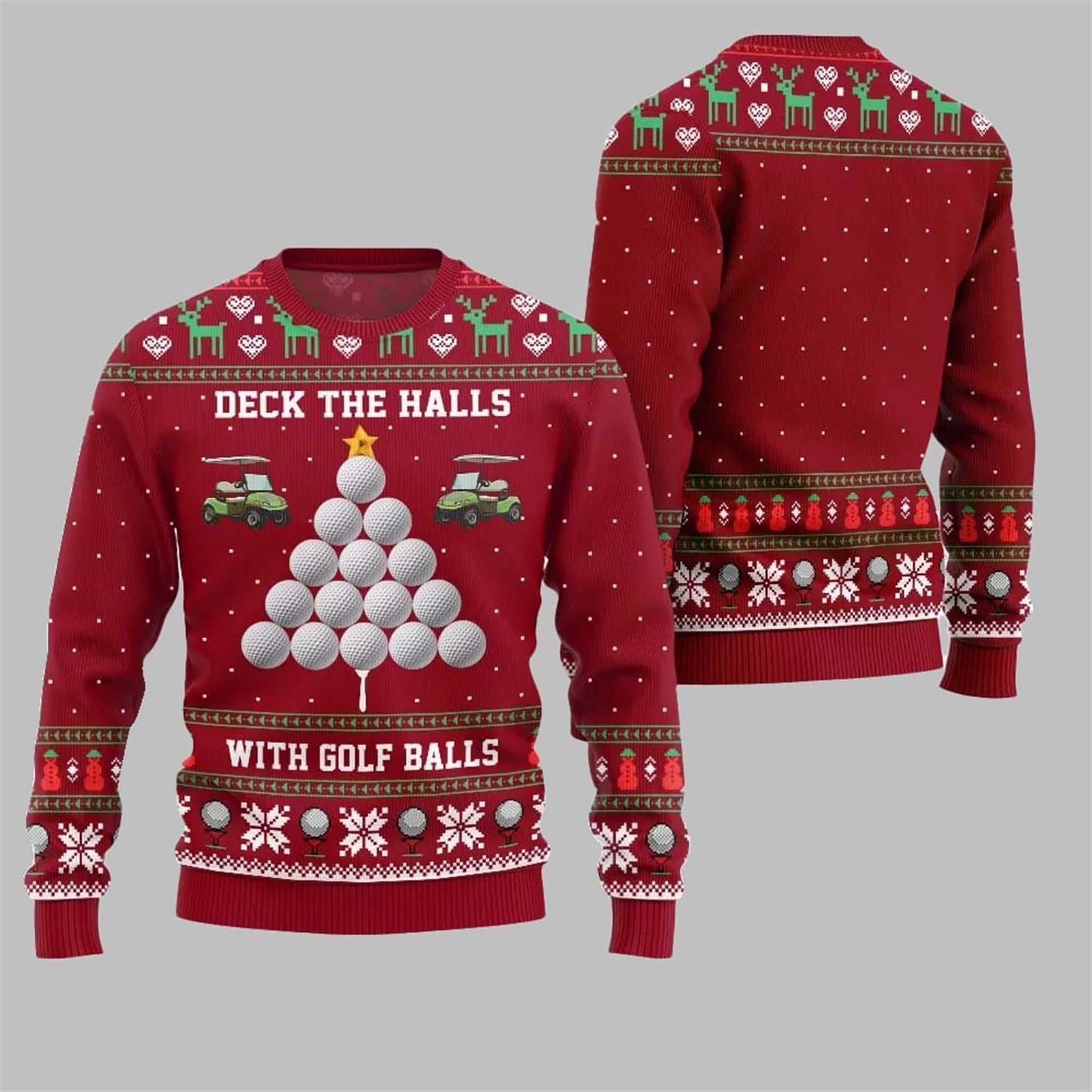 2026 Christmas Deck the Halls with Golf Balls Ugly Sweater - Moonbestprint