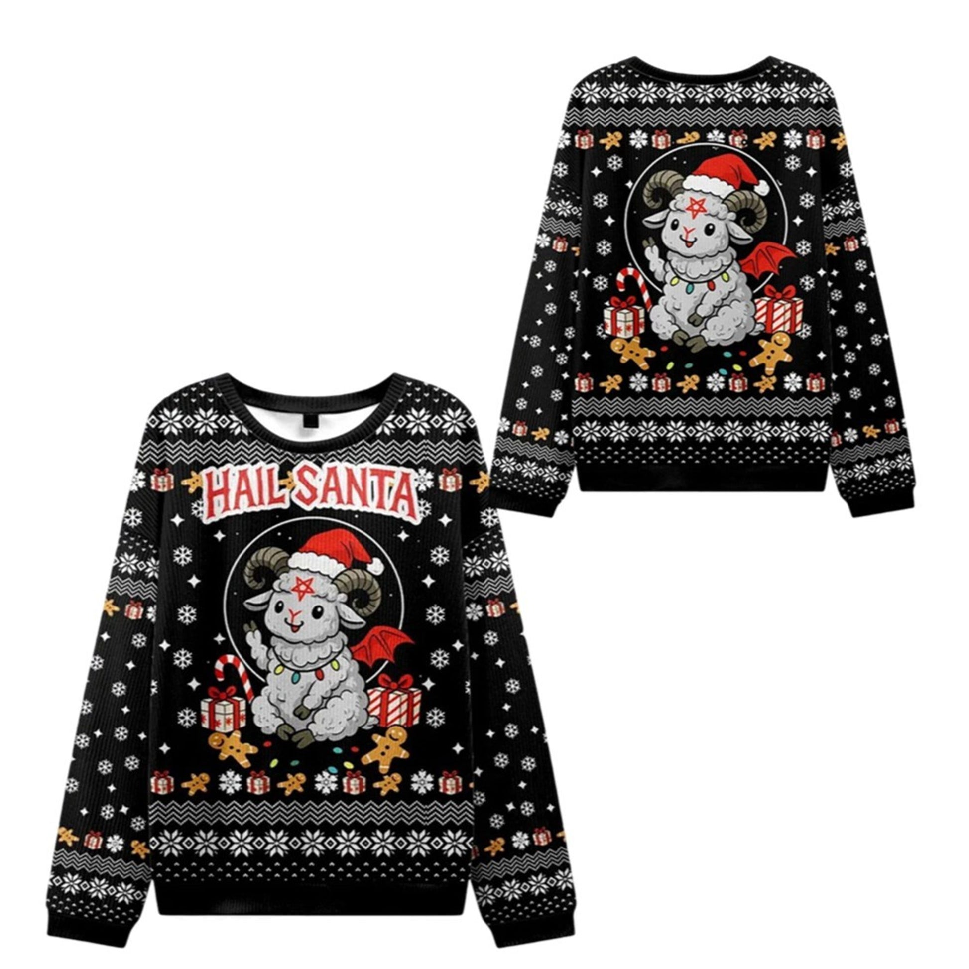 2026 Christmas Devil Sheep Hail Santa Ugly Sweater - Moonbestprint