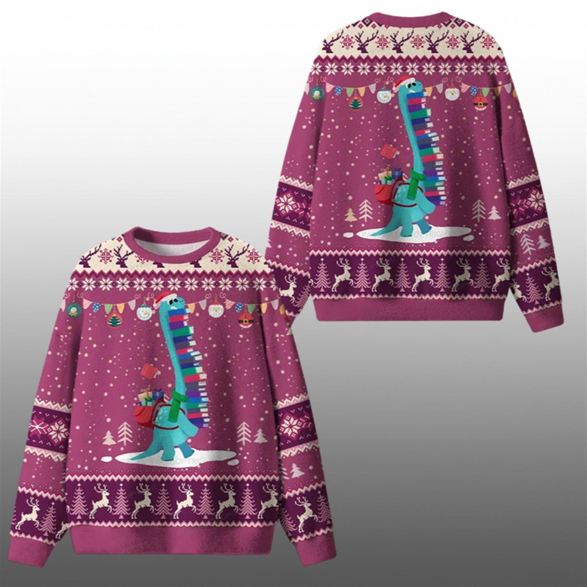 2026 Christmas Dinosaur Books Ugly Sweater - Moonbestprint