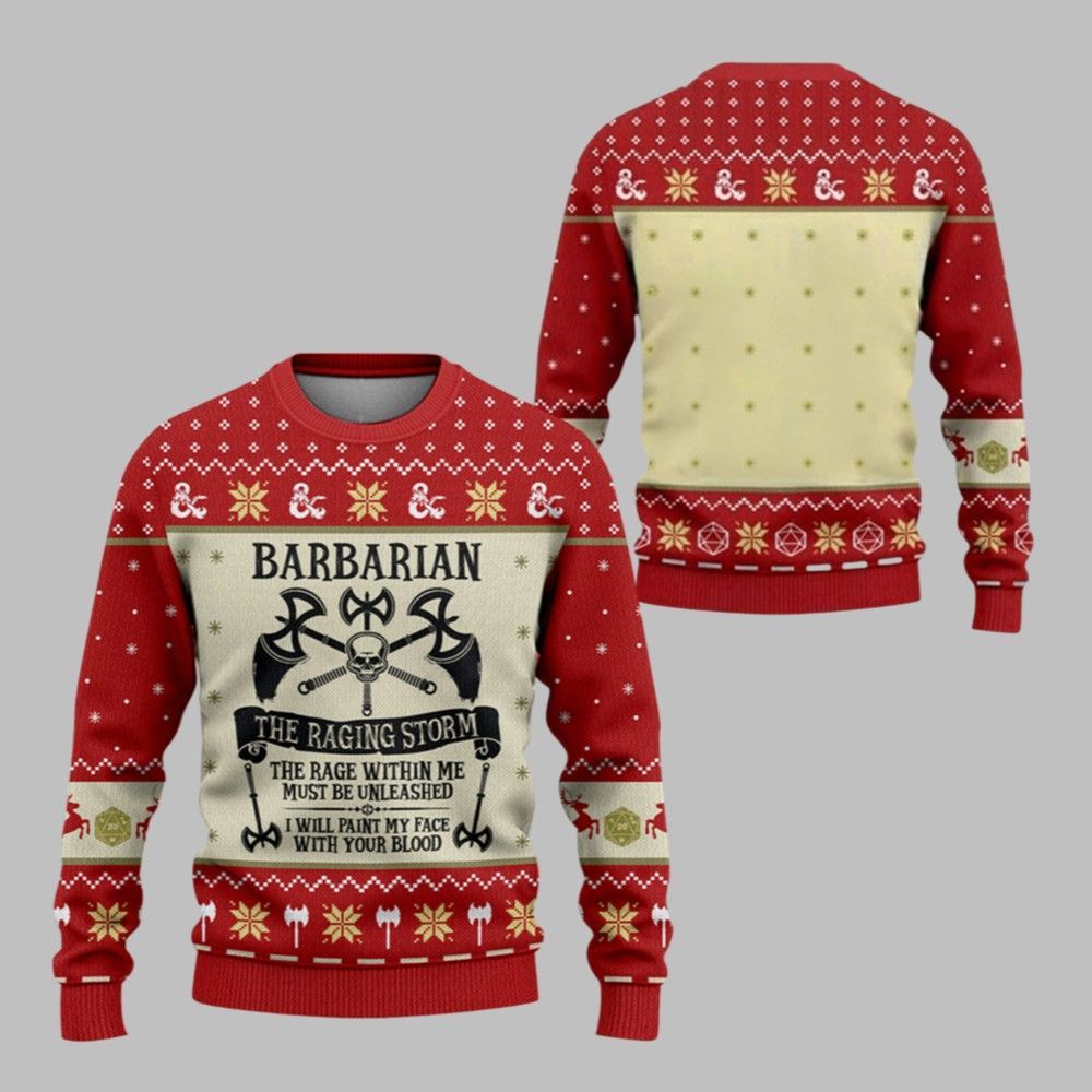 2026 Christmas DnD Barbarian The Raging Storm Ugly Sweater - Moonbestprint