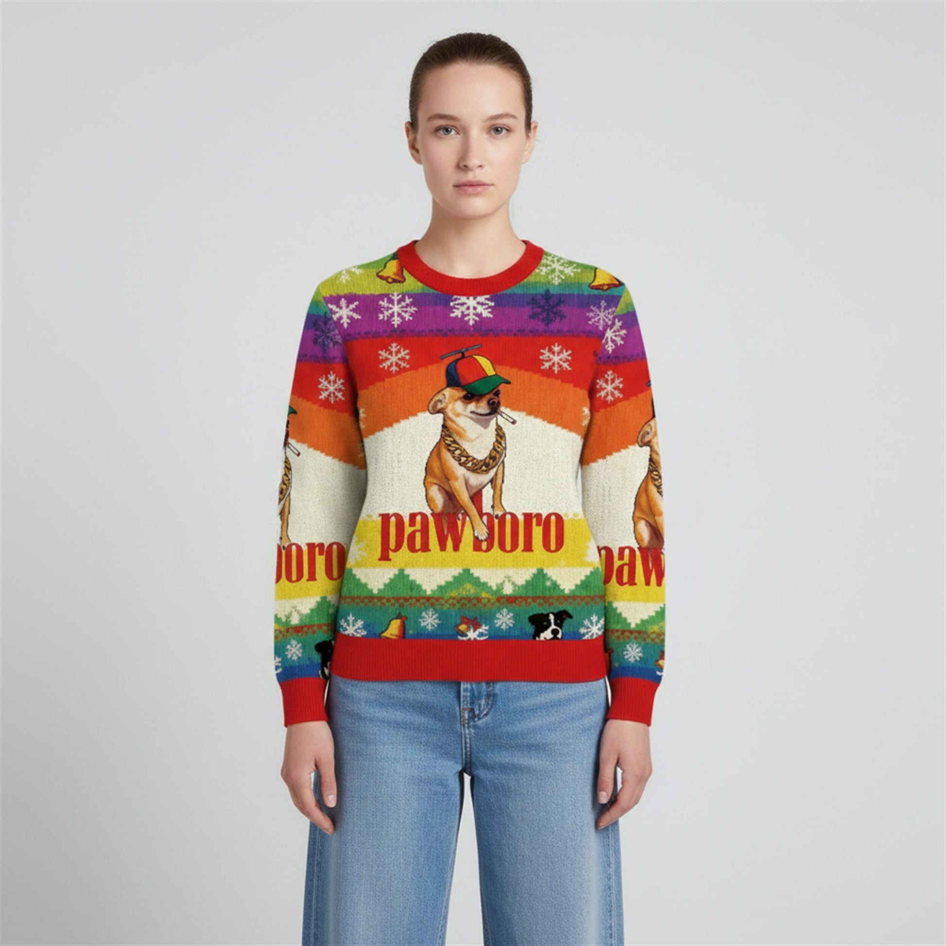2026 Christmas Dog Smoking Meme Cigarette Ugly Sweater - Moonbestprint