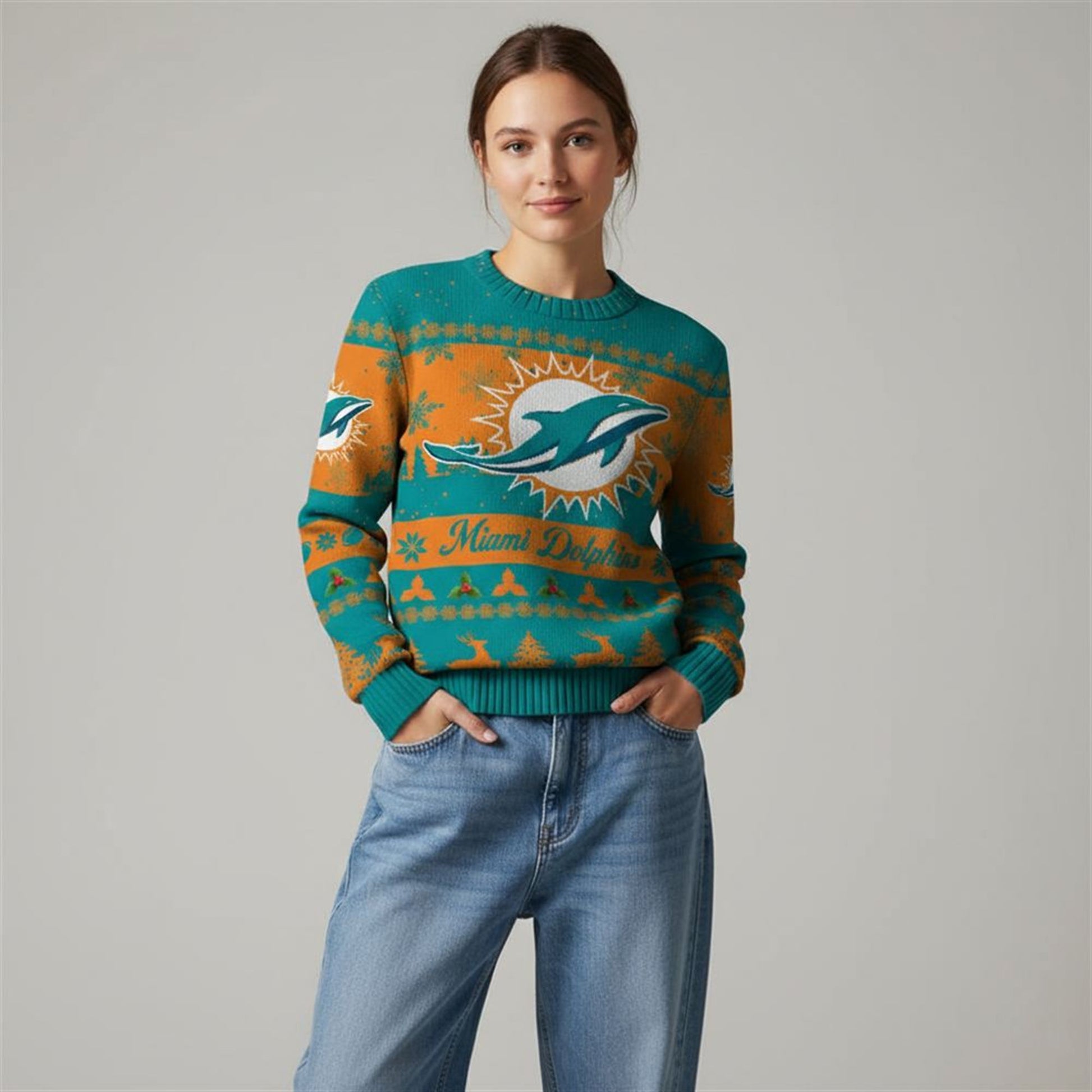 2026 Christmas Dolphins Festive Reindeer Tree Ugly Sweater - Moonbestprint