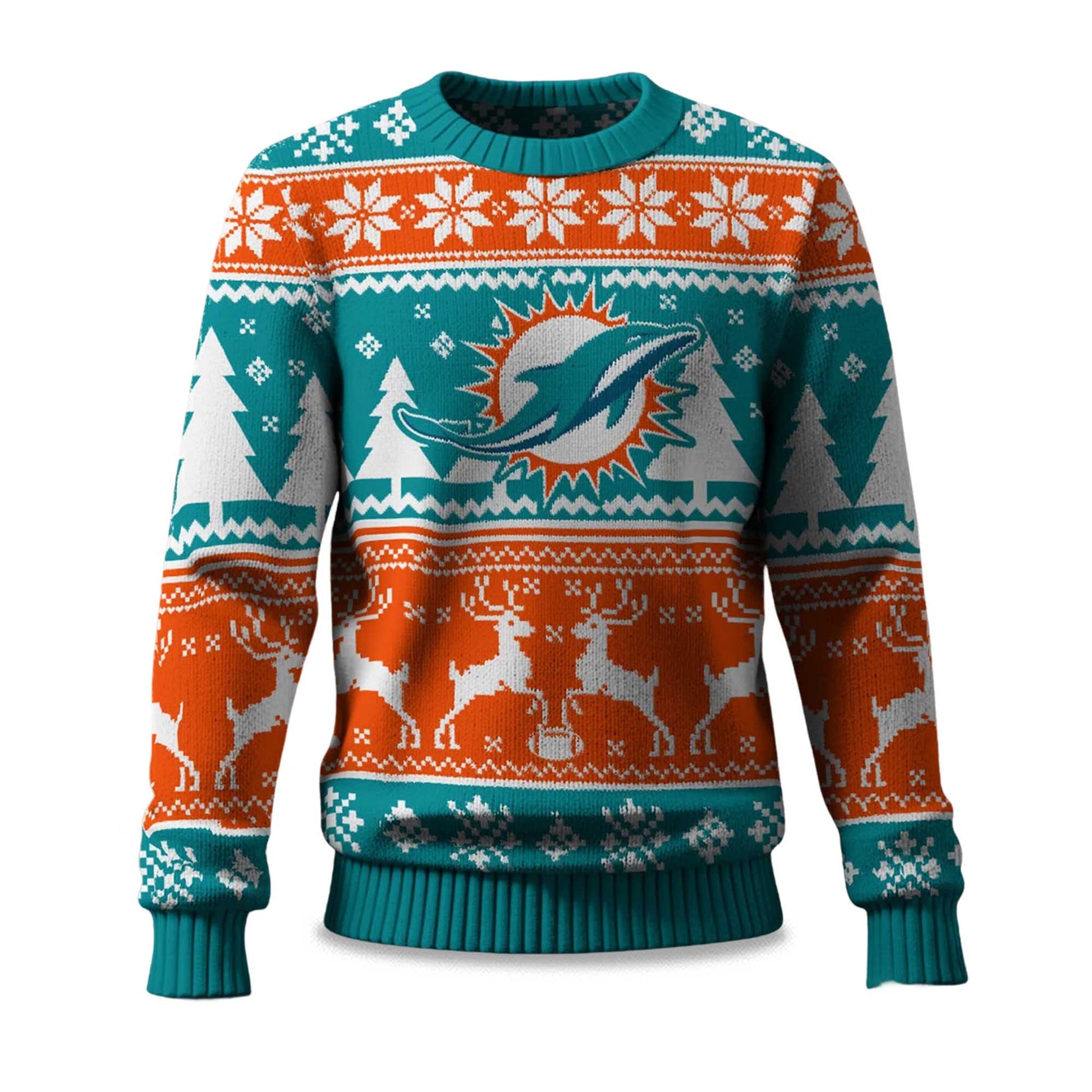 2025 Christmas Dolphins Reindeer Football Ugly Sweater – Moonbestprint