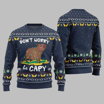 2025 Christmas Dont Worry Be Capy Ugly Christmas Sweate Navy – Moonbestprint