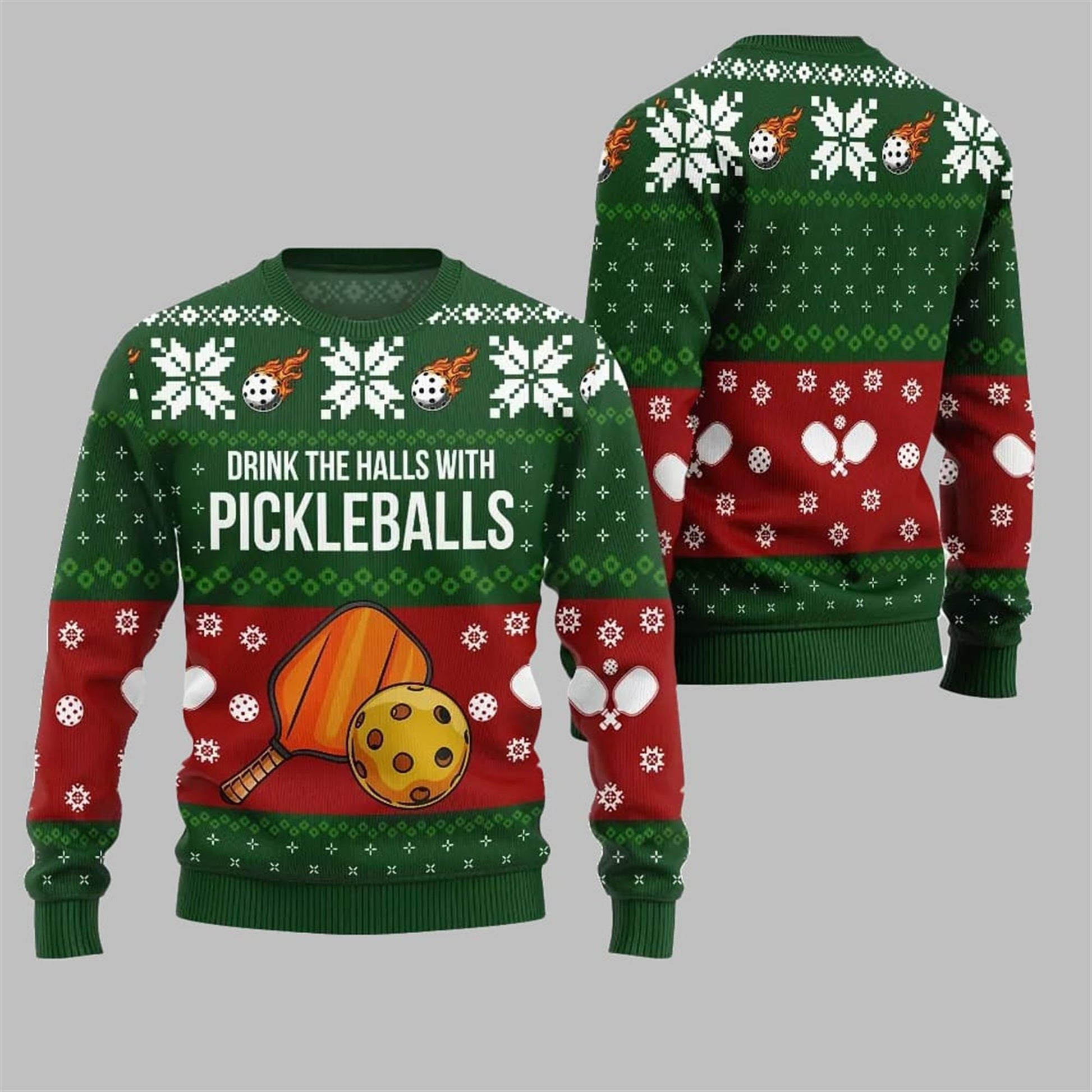 2026 Christmas Drink The Halls With Pickleballs Ugly Sweater - Moonbestprint