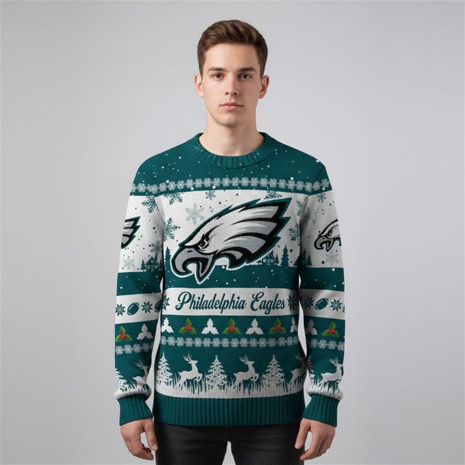 2026 Christmas Eagles Festive Reindeer Tree Ugly Sweater - Moonbestprint