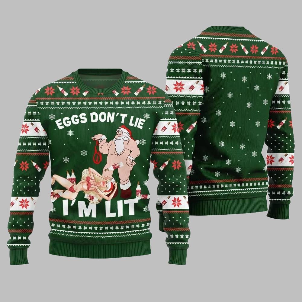 2026 Christmas Eggs Dont Lie Im Lit Naughty Ugly Christmas Sweater - Moonbestprint