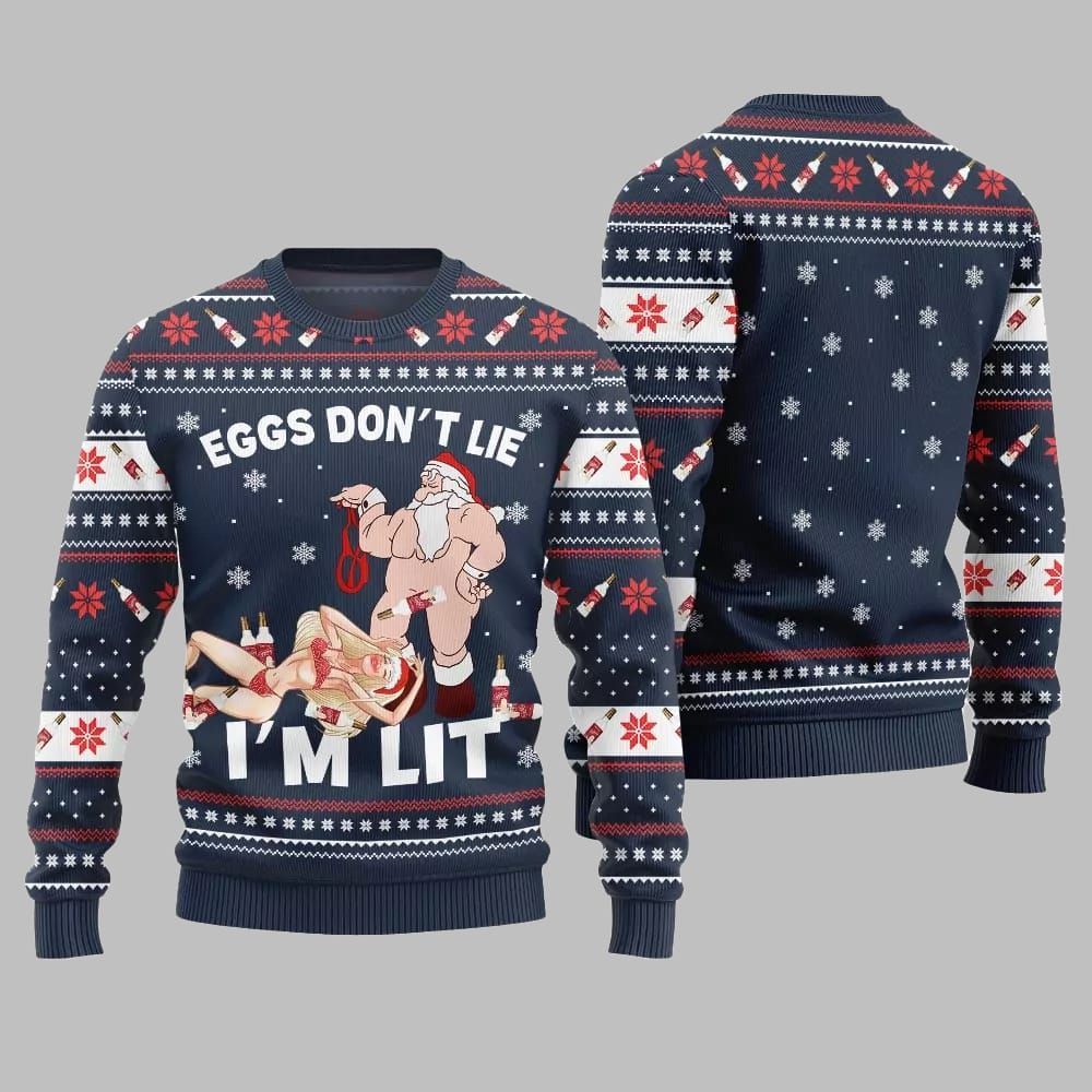 2026 Christmas Eggs Dont Lie Im Lit Naughty Ugly Christmas Sweater - Moonbestprint