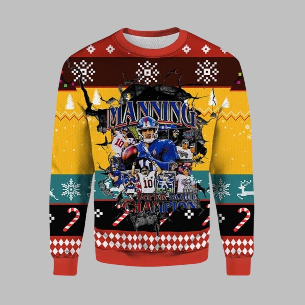 2026 Christmas Eli Manning NY Giants Ugly Christmas Sweater - Moonbestprint