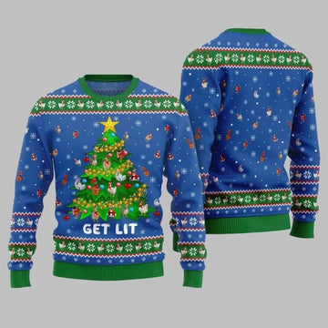 2025 Christmas Epic Chicken Ornament On Christmas Tree Ugly Christmas Sweater Blue – Moonbestprint