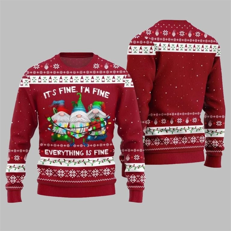 2025 Christmas Everything Is Fine Gnome Ugly Sweater Red – Moonbestprint