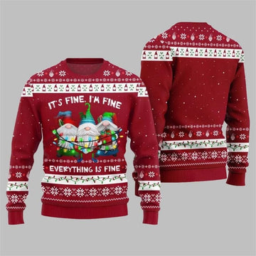 2025 Christmas Everything Is Fine Gnome Ugly Sweater Red – Moonbestprint