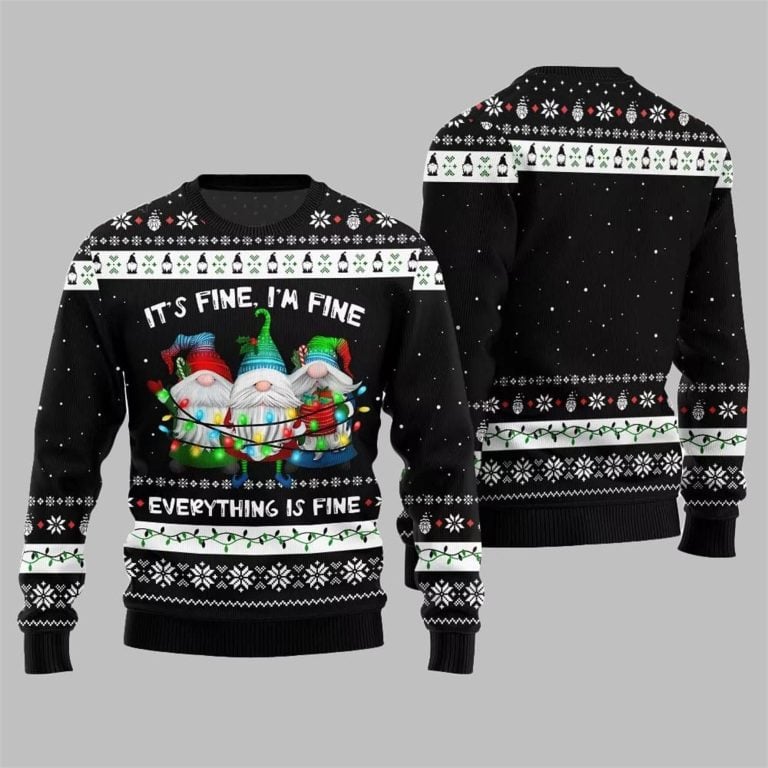 2025 Christmas Everything Is Fine Gnome Ugly Sweater Black – Moonbestprint