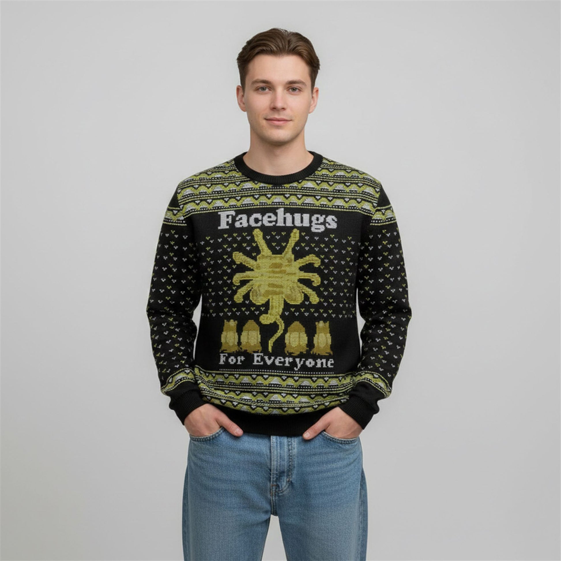 2026 Christmas FaceHugs For Everyone Alien Ugly Sweater - Moonbestprint