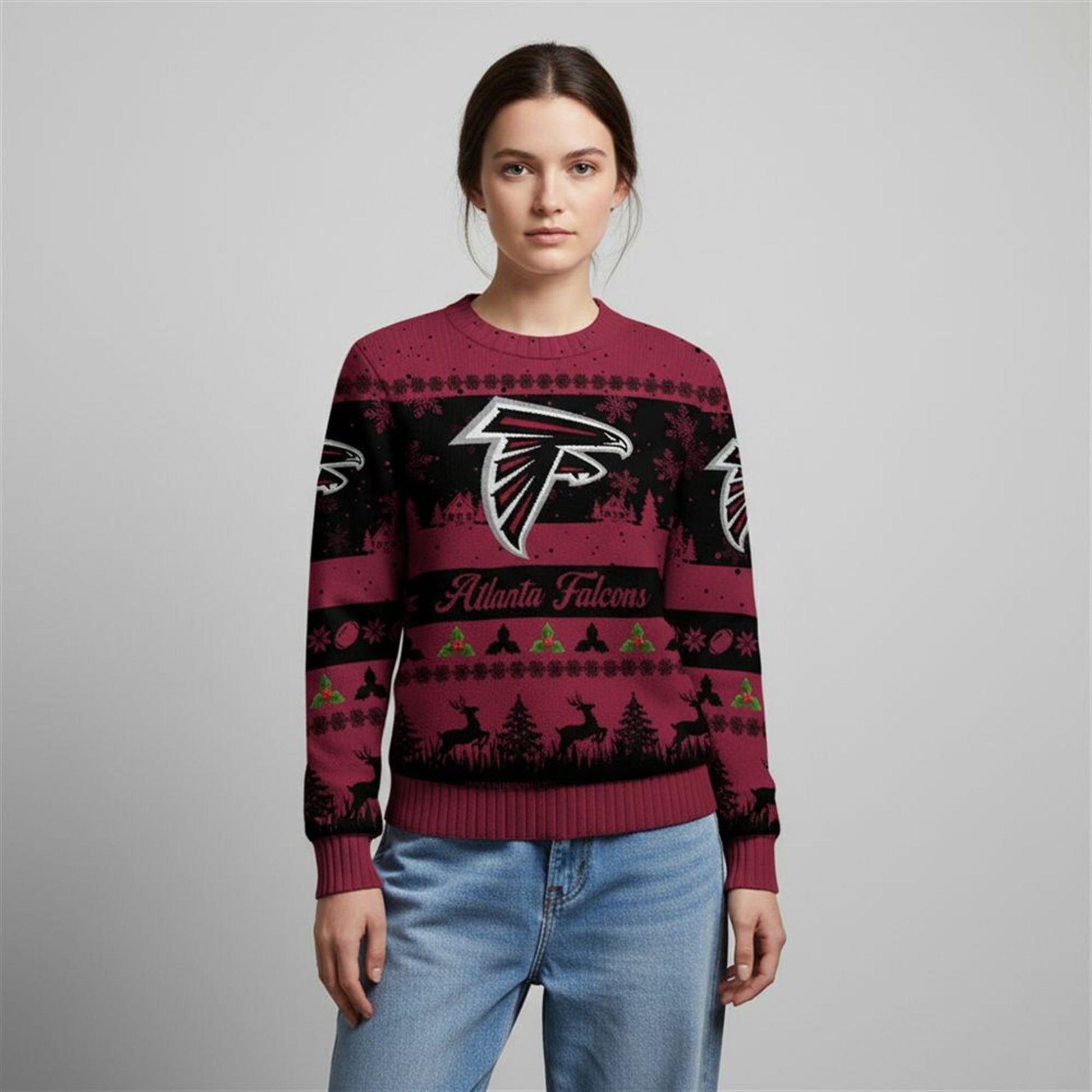 2026 Christmas Falcons Festive Reindeer Tree Ugly Sweater - Moonbestprint
