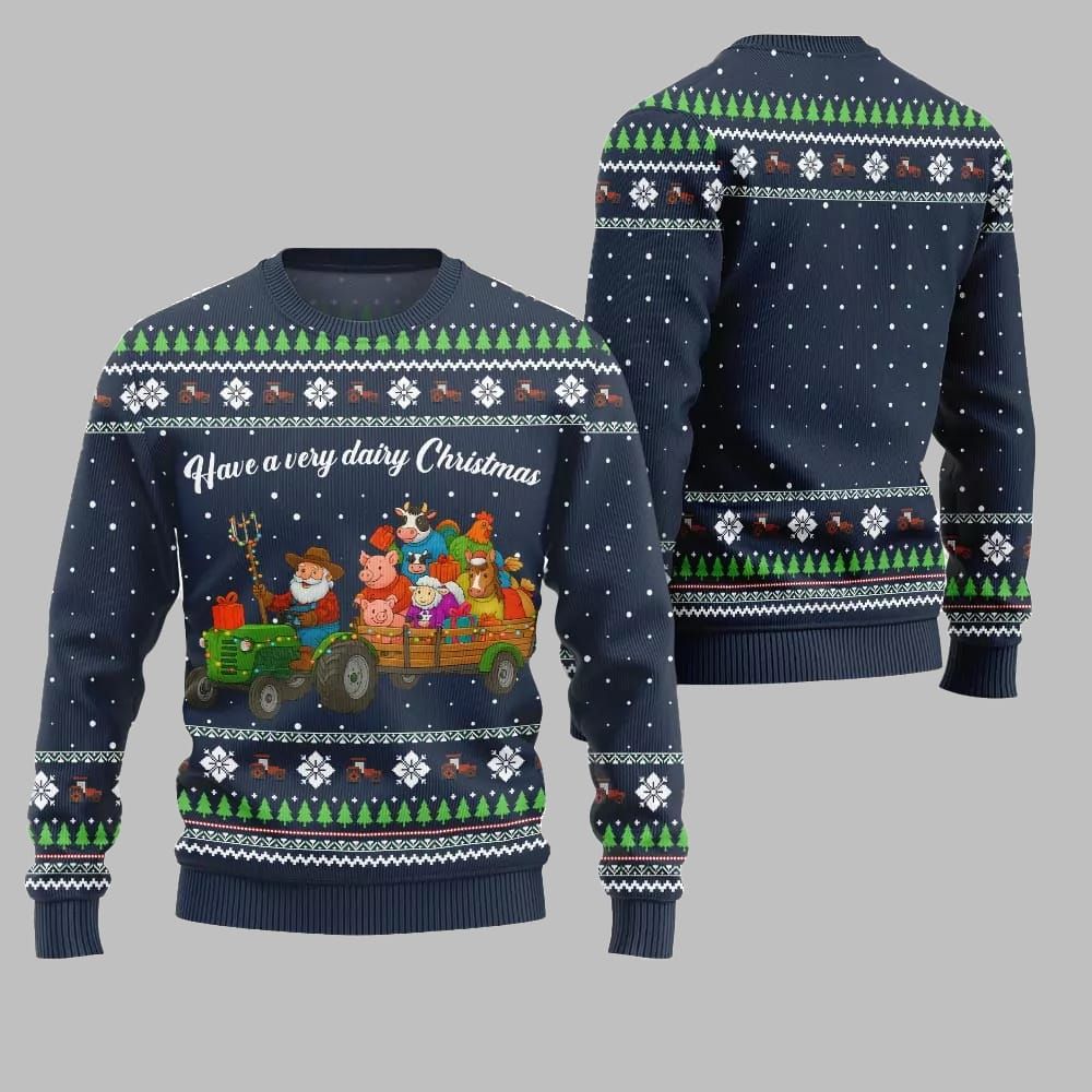 2026 Christmas Farming have A Very Dairy Christmas Ugly Christmas Sweater - Moonbestprint