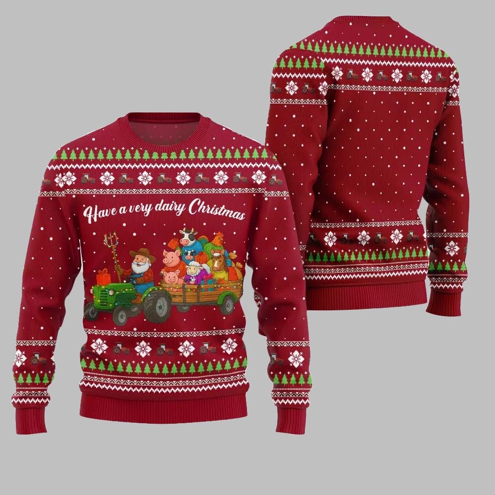 2026 Christmas Farming have A Very Dairy Christmas Ugly Christmas Sweater - Moonbestprint