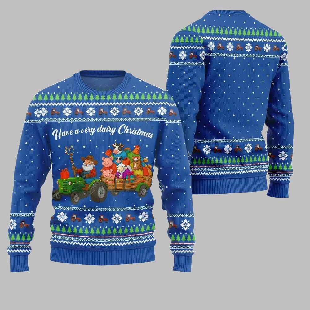 2026 Christmas Farming have A Very Dairy Christmas Ugly Christmas Sweater - Moonbestprint