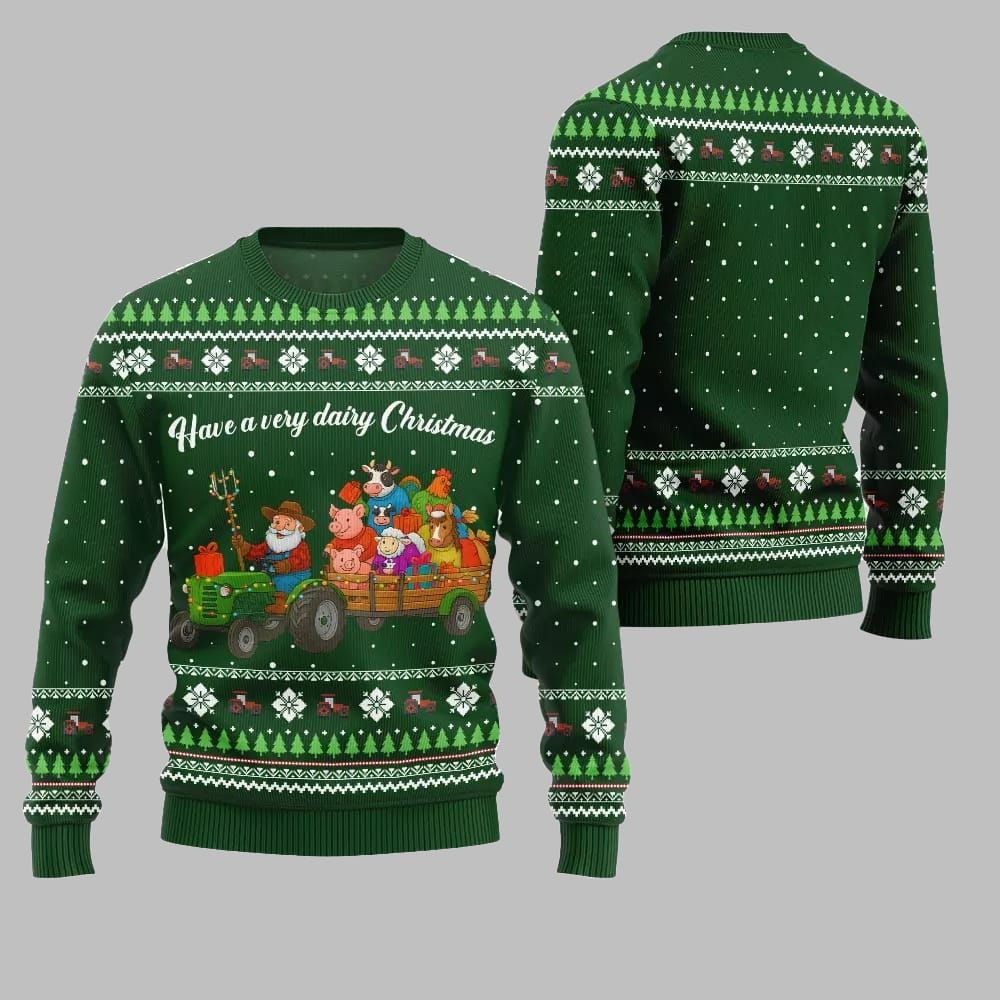 2026 Christmas Farming have A Very Dairy Christmas Ugly Christmas Sweater - Moonbestprint