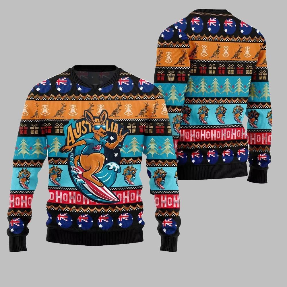 2026 Christmas Festive Australia Kangaroo Holiday Jumper Ugly Christmas Sweater - Moonbestprint