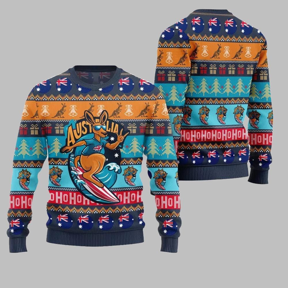2026 Christmas Festive Australia Kangaroo Holiday Jumper Ugly Christmas Sweater - Moonbestprint