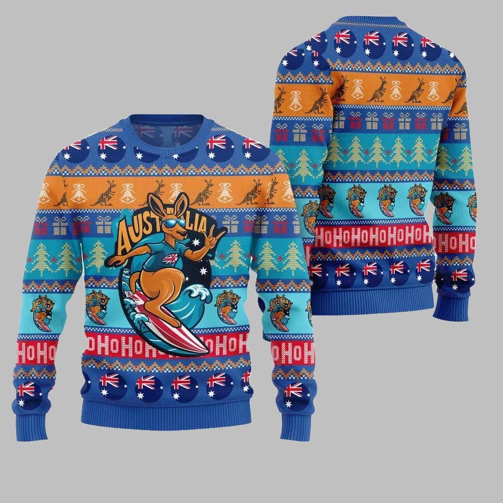 2026 Christmas Festive Australia Kangaroo Holiday Jumper Ugly Christmas Sweater - Moonbestprint