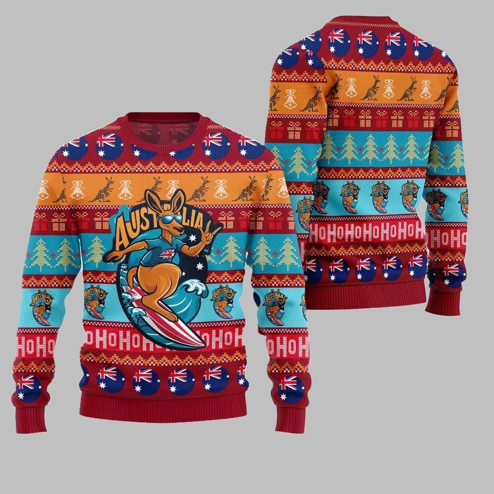 2026 Christmas Festive Australia Kangaroo Holiday Jumper Ugly Christmas Sweater - Moonbestprint