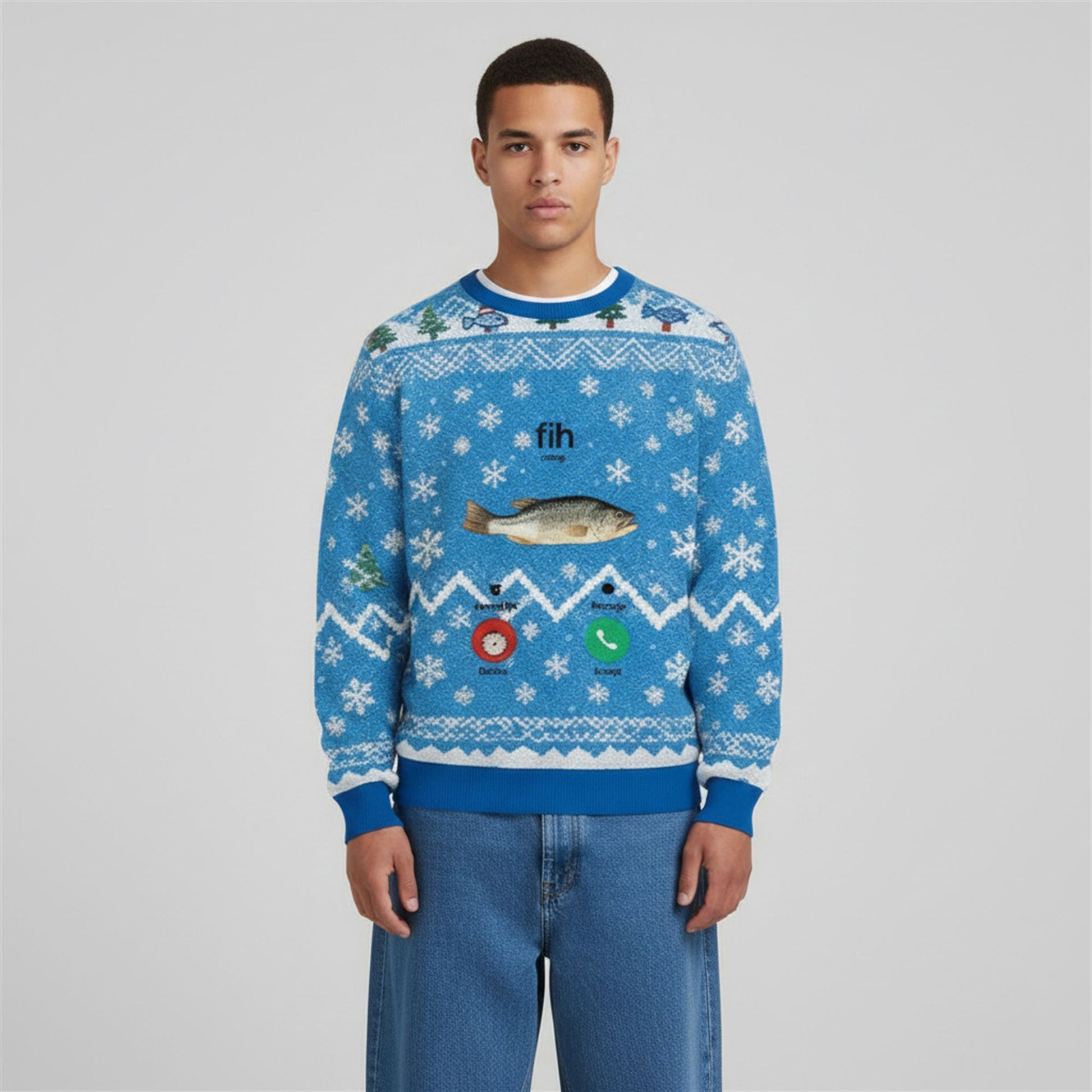 2026 Christmas Fih Incoming Call Meme Ugly Sweater - Moonbestprint