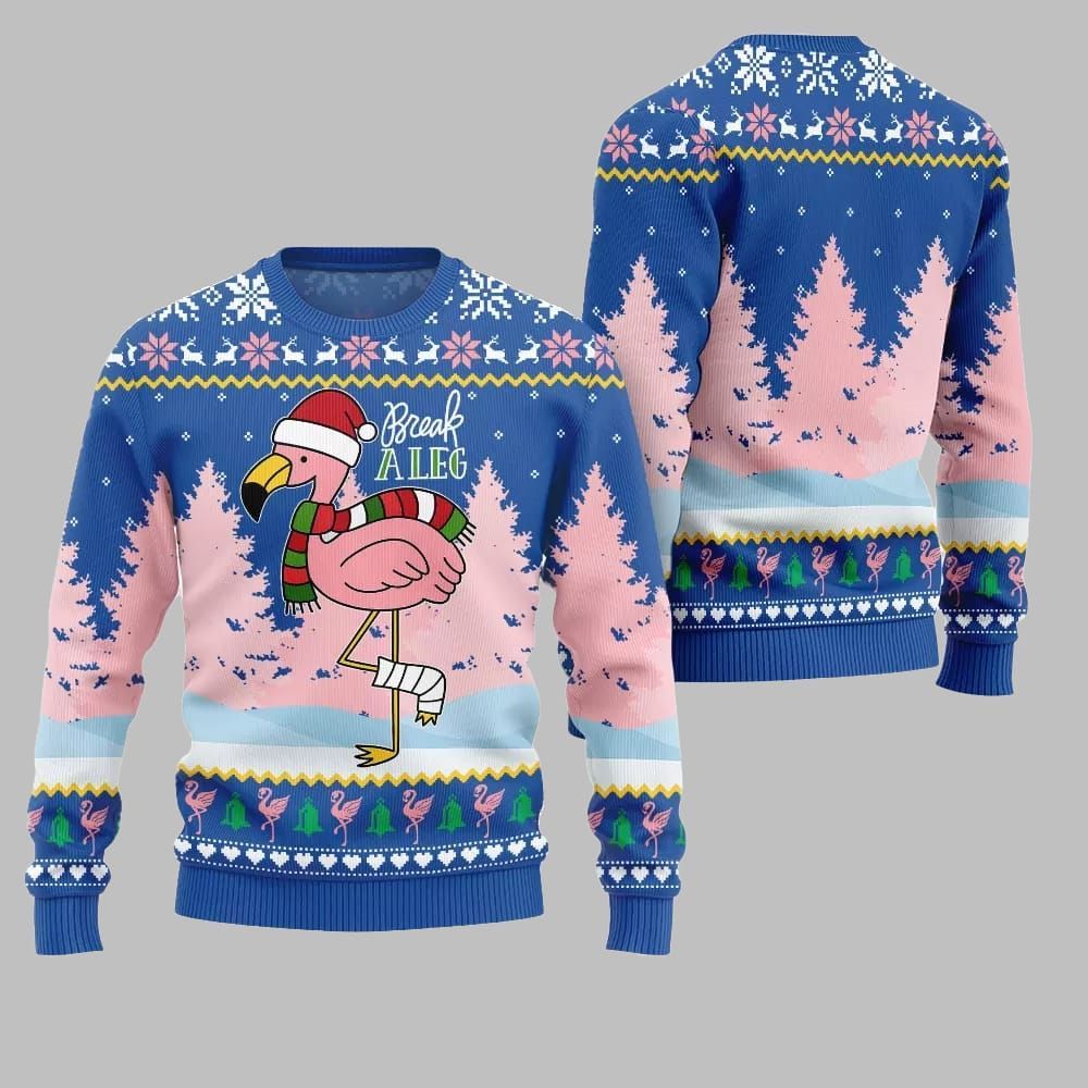 2026 Christmas Flamingo Break A Leg Ugly Christmas Sweater - Moonbestprint