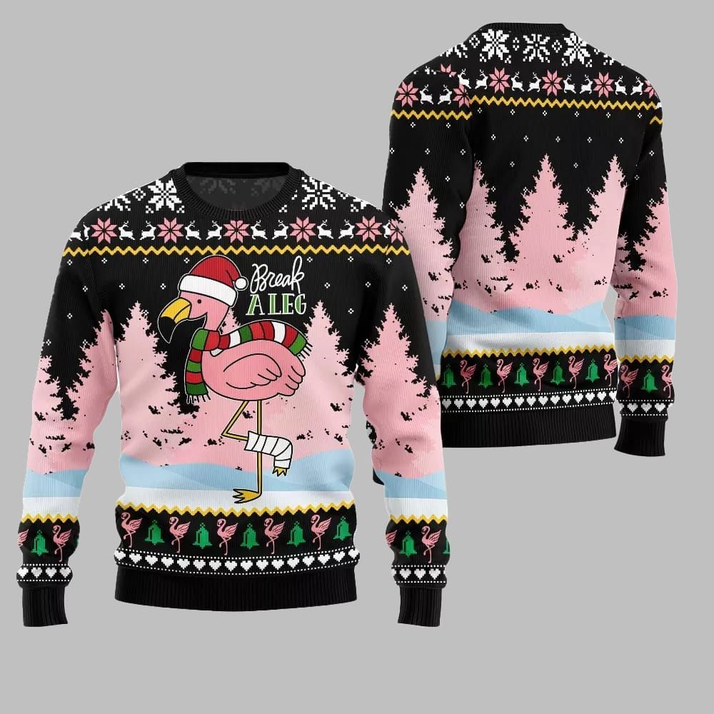 2026 Christmas Flamingo Break A Leg Ugly Christmas Sweater - Moonbestprint