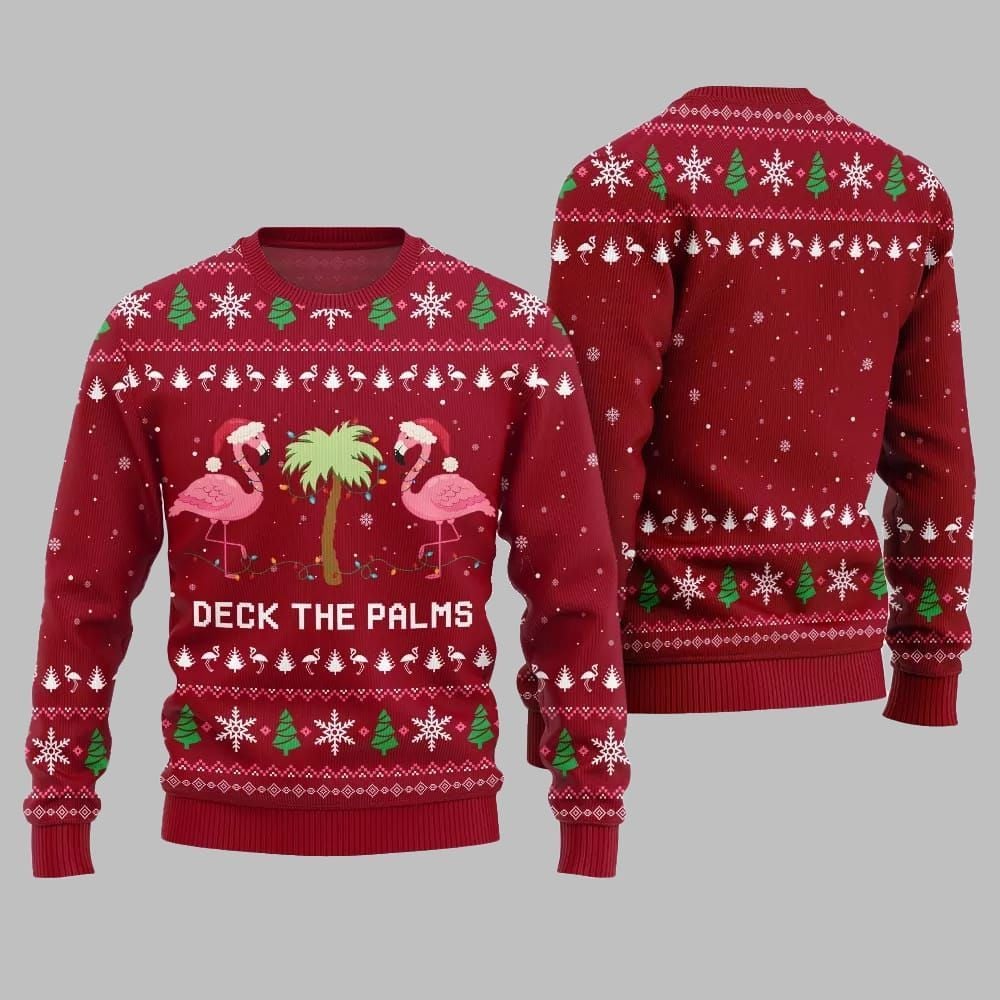 2026 Christmas Flamingo Decking The Palms Ugly Christmas Sweater - Moonbestprint