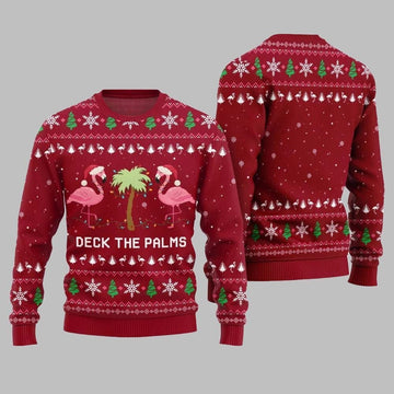 2026 Christmas Flamingo Decking The Palms Ugly Christmas Sweater - Moonbestprint
