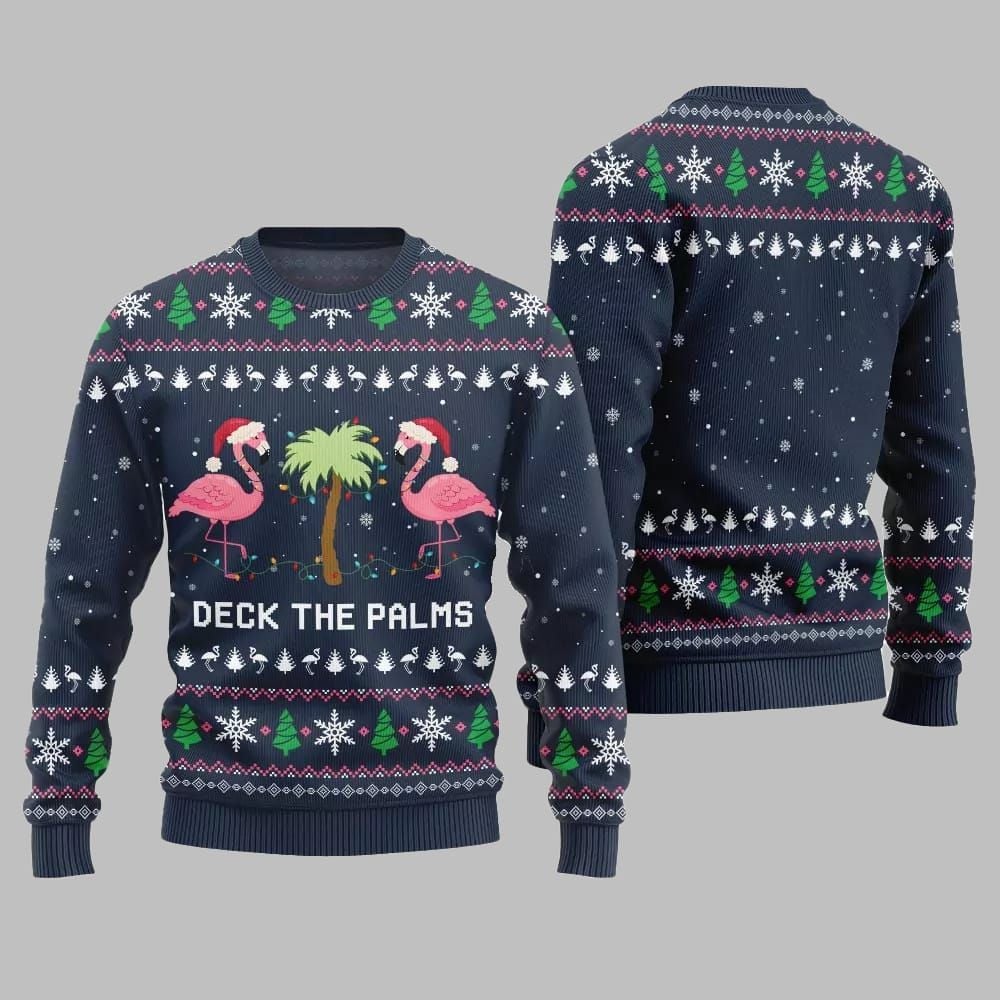 2026 Christmas Flamingo Decking The Palms Ugly Christmas Sweater - Moonbestprint