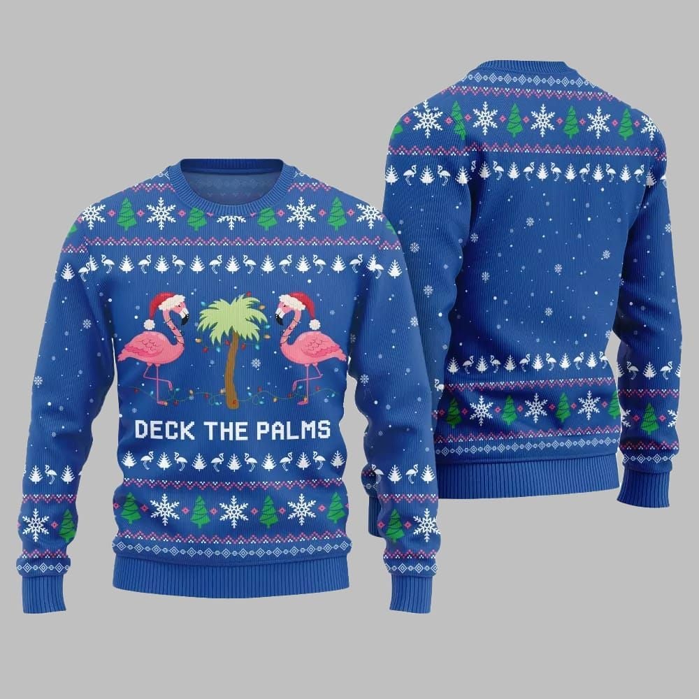 2026 Christmas Flamingo Decking The Palms Ugly Christmas Sweater - Moonbestprint