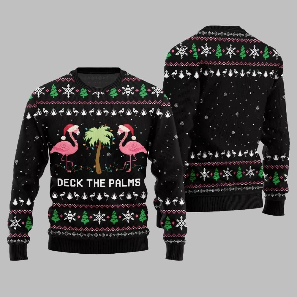 2026 Christmas Flamingo Decking The Palms Ugly Christmas Sweater - Moonbestprint